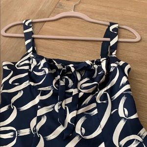 Blue and white silk tank top blouse